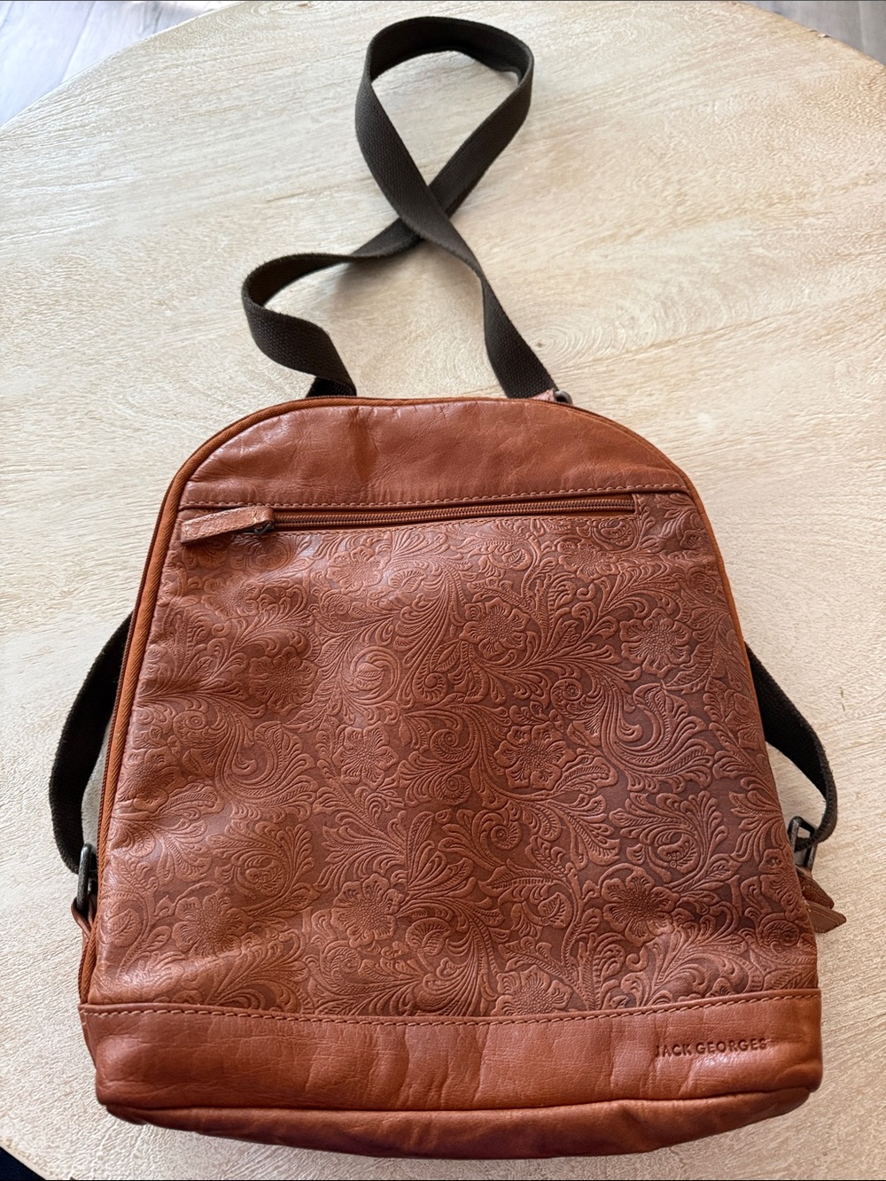 Jack Georges Brown Embossed Leather Backpack Bag